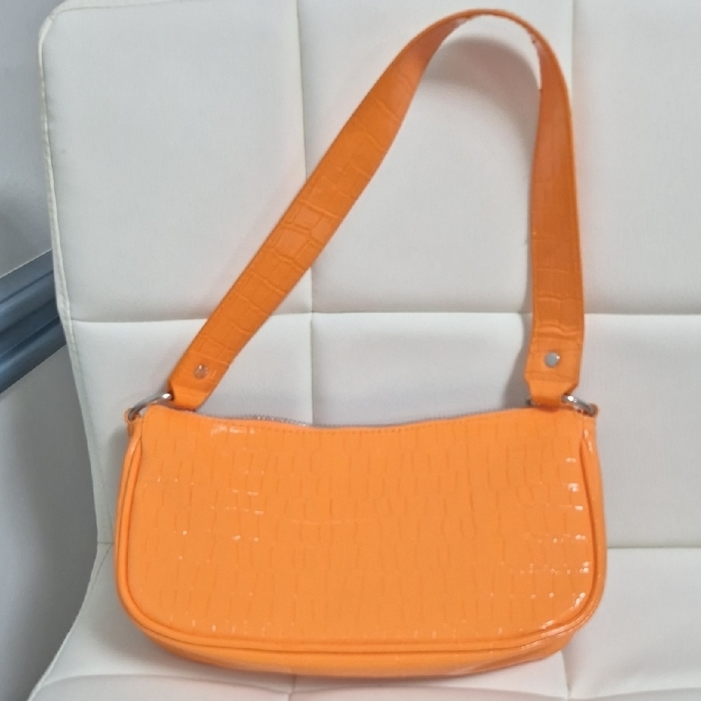 H&M Orange Croc-Effect Shoulder Bag